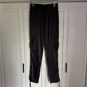 Silk Black Jogger Pants with Drawstring Ankles